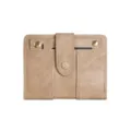 Khaki denim short wallet for women, stylish compact card holder and coin purse with snap closure. - Khaki