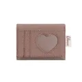 Brown denim trifold wallet with heart window, Korean style daily card holder purse. - Brown