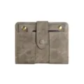 Brown denim short wallet for women, stylish compact card holder purse with snap button closure. - Matcha Green