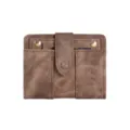 Fashionable brown denim short wallet for women, compact design with card slots and snap. - Brown