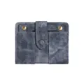 Women short denim wallet card holder snap closure fashion coin purse chic pocket organizer - Dark Blue