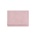 Minimalist pink PU leather short tri-fold wallet for women, cute compact card holder purse. - Pink