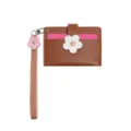 Braunes Kartenetui mit Blumenarmband, kompaktes PU-Leder-Kartenetui für Damen und Mädchen. - Braun