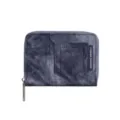 Portafoglio corto da donna in denim con chiusura a zip e tasca frontale per uso quotidiano - Blu scuro