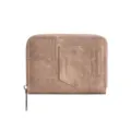 Portafoglio corto da donna in tessuto denim con scomparti per carte e chiusura lampo sicura - Cachi