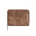 Portafoglio corto da donna in denim marrone con cerniera e scomparti per carte. - Marrone