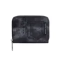 Portafoglio corto da donna in denim con chiusura a zip e comodi scomparti per carte. - Nero