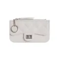 White PU Leather Quilted Card Holder Coin Purse with Turn Lock and Key Ring for Women - White