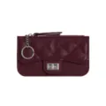 Burgundy quilted PU coin purse card holder with zip closure, flap turn-lock and key ring. - Wine Red