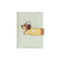 Cute green dachshund trifold wallet for women, compact PU leather card holder with 3D cartoon. - Light Green