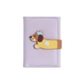 Cute cartoon dachshund trifold wallet for women, purple PU leather compact card holder purse. - Light Purple