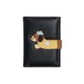 Black PU leather trifold wallet with cute cartoon dachshund dog strap card holder variant. - Black