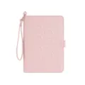 Porta passaporto in pelle PU rosa organizer documenti da viaggio con cinturino da polso e goffratura. - Rosa