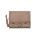 Damen Kurzgeldbörse mit Litschimuster Leder, kompaktes Design und Reißverschluss. - Khaki