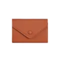 Brown leather envelope card holder and coin purse with snap closure, minimalist chic style. - Brown