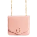 Trendy Pink Mini Crossbody Bag with Gold Chain and Unique Metal Clasp Color Variant - Pink