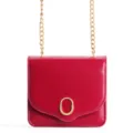 Red mini crossbody bag for women, stylish leather shoulder bag with gold chain and metal lock. - Wine Red