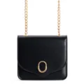 Black mini crossbody bag with gold chain strap and elegant oval clasp for daily casual wear. - Black