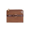 Bruine korte dames portemonnee PU suède contrast bi-fold tas met stijlvolle gesp - Bruin