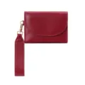 Rotes Damen Kurzgeldbörse mit Handschlaufe minimalistisches PU Leder Portemonnaie Alltag schick - Weinrot