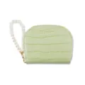 Light green crocodile pattern card holder with elegant pearl wrist strap for women. - Green
