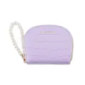 Purple crocodile pattern coin purse with pearl wrist strap, compact card wallet for women. - Light Purple