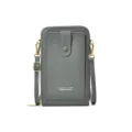 Borsa a tracolla grigia per cellulare donna con cinghia tasche per carte portafoglio in pelle PU - Grigio scuro