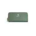 Groene lange portemonnee met rits voor dames, grote lederen clutch munt portemonnee blad decor. - Donkergroen