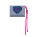 Blue denim tri-fold wallet with bright pink lanyard, distressed heart embroidery and coin pocket. - Light Blue