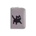Süße schwarze Katze Muster Kartenetui Brieftasche für Damen, graues PU Leder Reißverschluss. - Grau