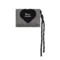 Grey denim trifold wallet featuring black heart embroidery and a stylish black lanyard strap. - Gray