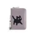 Graues PU-Leder Kartenetui Wallet mit süßem schwarzem Katzen-Design und Reißverschluss. - Grau