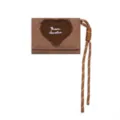 Brown denim trifold wallet for women featuring a frayed heart embroidery patch and chic lanyard. - Brown