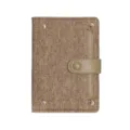 Brown denim passport cover wallet with metal rivets and snap button closure for travel. - Matcha Green