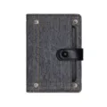 Minimalist denim passport cover with metal studs and black strap, multi-functional wallet. - Black