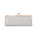 Elegant white leather kiss-lock glasses case and portable cosmetic jewelry clutch bag. - Silver