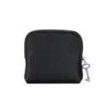 Tragbare schwarze Leder Schmucktasche kleine Aufbewahrungstasche mit silbernem Schlüsselanhänger - Schwarz