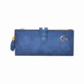 Blauwe lange dames portemonnee met stijlvolle kwast hanger, retro mat PU lederen. - Donkerblauw