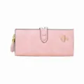 Roze lange damesportemonnee met retro mat texture, kwastjehanger en meerdere kaartsleuven. - Roze