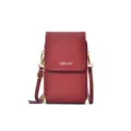 Weinrote Mini-Umhängetasche aus PU-Leder, Handytasche mit goldener Hardware und Reißverschlüssen. - Rot