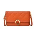 Orange quilted crossbody bag for women, stylish shoulder purse and long phone wallet. - Tan