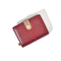 Burgundy short wallet for women with snap closure and embroidered diamond patterns chic. - Red