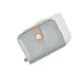 Stylish women's short wallet, silver pu leather compact card holder with snap closure. - Gray