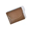 Minimalist brown leather wallet coin purse, compact design with curved flap closure for daily use. - Coffee