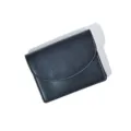 Minimalist black leather card holder and coin purse, compact portable design for daily use. - Black