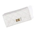 Women long quilted wallet elegant solid color clutch purse with gold turn lock stylish chic accessory - White