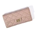 Classic quilted long wallet for women with turn-lock closure in elegant pink color. - Pink