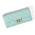 Mint Green Quilted Long Wallet Elegant Two Fold PU Leather Clutch Purse for Women - Green