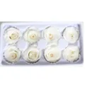 White preserved rose heads set of 8 in tray, 4-5cm A-grade DIY eternal flowers detail view. - White