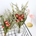 Dried flower bouquet with roses and mixed eucalyptus leaves, perfect for home decor. - Bouquet with Small Vase / Small Rose Bouquet